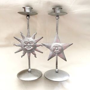 Celestial Sun and Star Metal Candle Holders